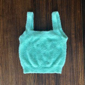 Mint Green Faux Fur Cropped Tank Top